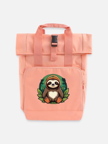 Faultier im Wald - Rolltop Rucksack mit zwei Griffen - Chintzrosa