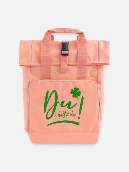 Du schaffst das! - Glücksbringer - Mut machen - Rolltop Rucksack mit zwei Griffen - Chintzrosa