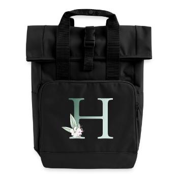 H Monogramme, Floral, Personnalisable - Sac à dos Roll Top à deux anses - noir - Devant