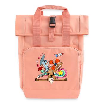 Süßes Reh, Hase Collage mit Regenbogen - Rolltop Rucksack mit zwei Griffen - Chintzrosa - Vorne