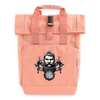 Lumberjack with beard, axes and tree trunk - Roll Top Backpack with Two Handles - chintz rose - Front