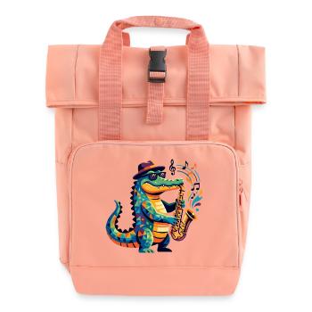 Alligator Jazz Musik Saxophon bunte Formen Muster  - Rolltop Rucksack mit zwei Griffen - Chintzrosa - Vorne