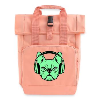 Frenchie Headphones Gamer Dog - Roll Top Backpack with Two Handles - chintz rose - Front