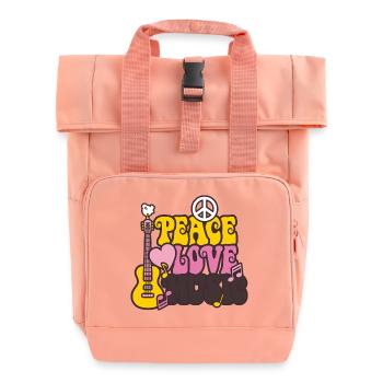 Peace & Love & Music - Roll Top Backpack with Two Handles - chintz rose - Front