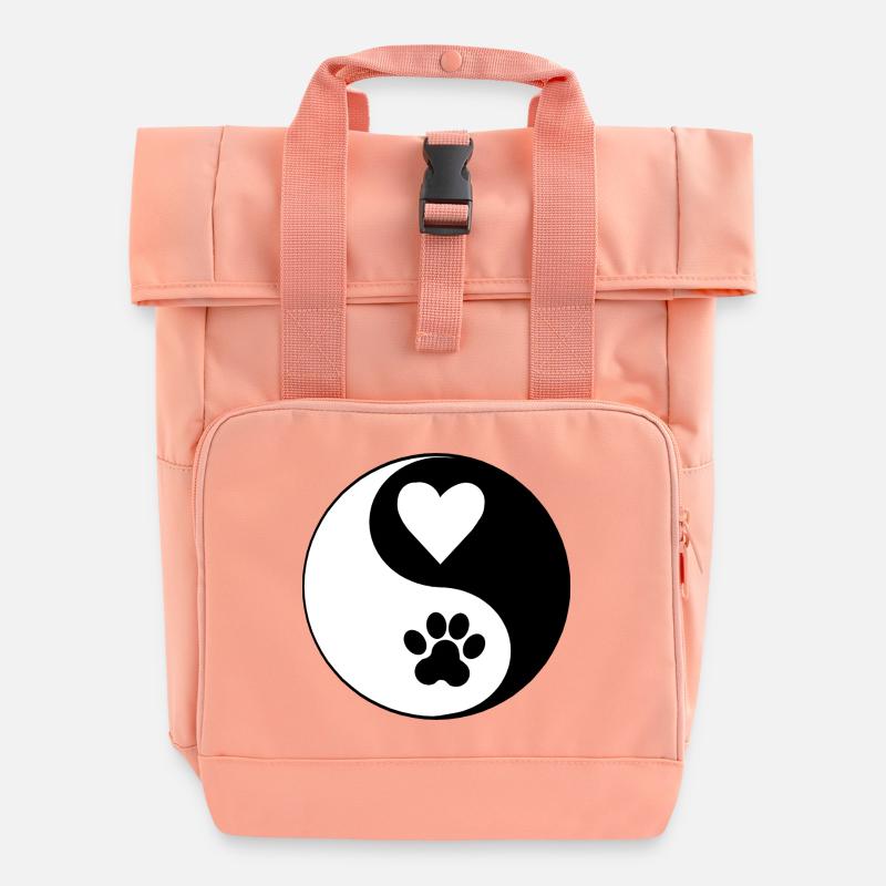 Heart Paws YinYang Contrast Design - Roll Top Backpack with Two Handles - chintz rose