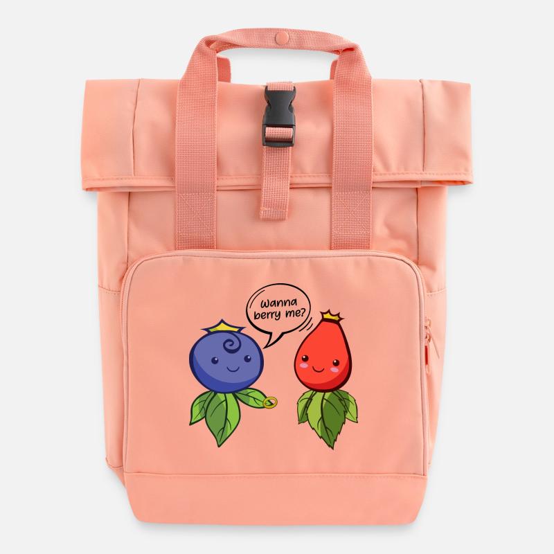 Small Berries and Leaves Illustration - Roll Top Backpack with Two Handles - chintz rose