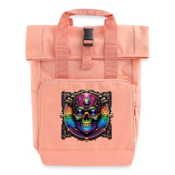 Cyberpunk Regenbogen Totenkopf Design - Rolltop Rucksack mit zwei Griffen - Chintzrosa - Vorne