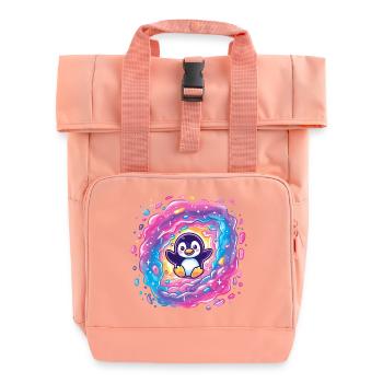 Bunter Pinguin im Wirbelportal - Rolltop Rucksack mit zwei Griffen - Chintzrosa - Vorne