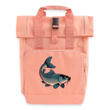 Carp in the midnight blue - Roll Top Backpack with Two Handles - chintz rose - Front