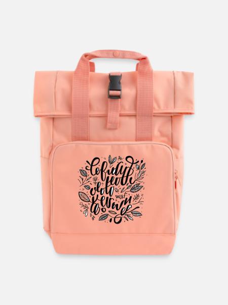 Blattwerk Handlettering - Rolltop Rucksack mit zwei Griffen - Chintzrosa