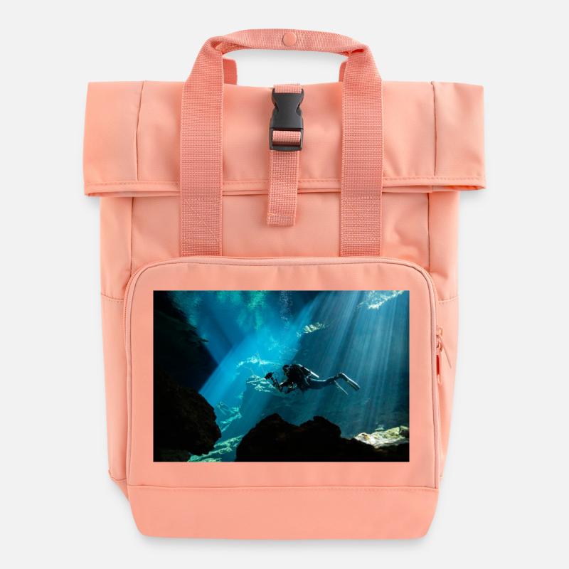 Mexico Cenote - Roll Top Backpack with Two Handles - chintz rose