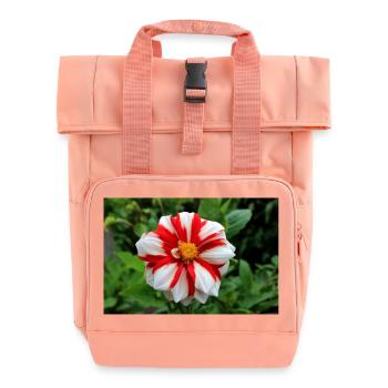 Dahlie weiß rot Blüte ,Blume - Rolltop Rucksack mit zwei Griffen - Chintzrosa - Vorne