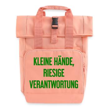 Kleine Hände, riesige Verantwortung Eltern-Spruch - Rolltop Rucksack mit zwei Griffen - Chintzrosa - Vorne
