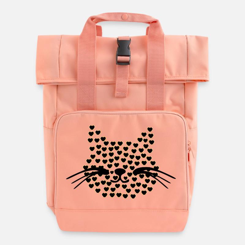 Cats Hearts Valentine's Day - Roll Top Backpack with Two Handles - chintz rose
