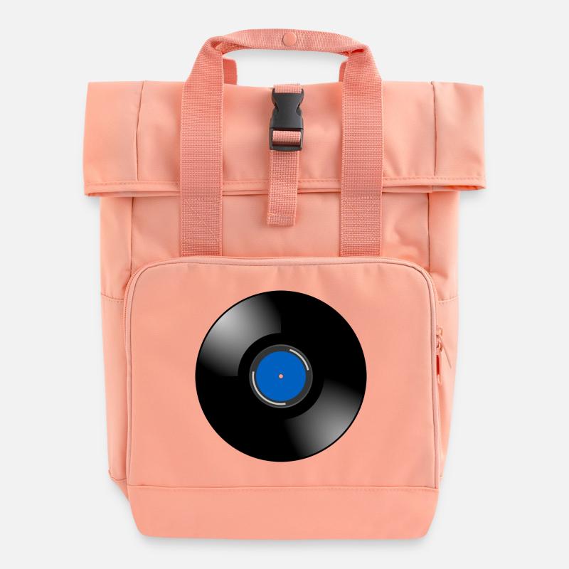 Record in black-blue. Gift - Roll Top Backpack with Two Handles - chintz rose