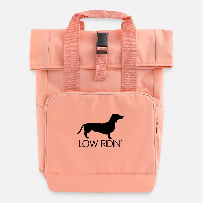 Dachshund Low Ridin ' - Roll Top Backpack with Two Handles - chintz rose