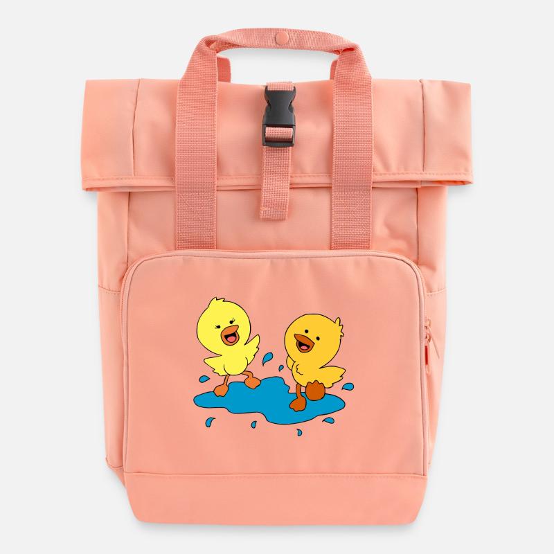 Cute ducklings splashing in a puddle - Roll Top Backpack with Two Handles - chintz rose