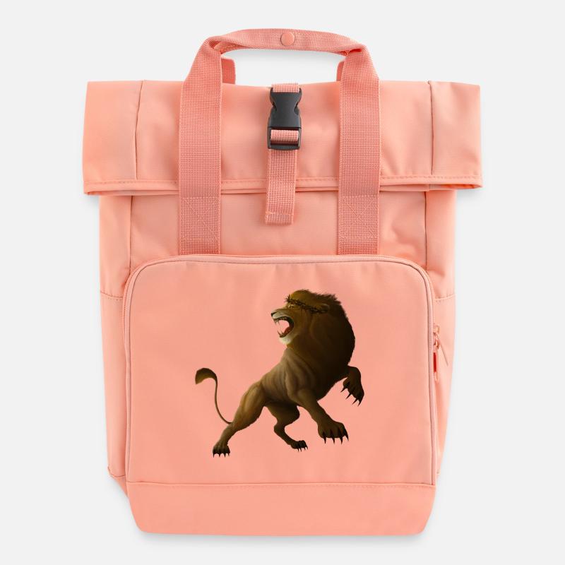 The Lion and the Lamb 2 (just Lion) - Roll Top Backpack with Two Handles - chintz rose