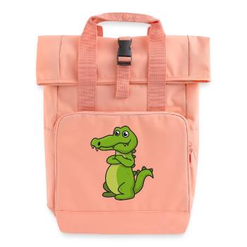Crocodile cartoon gift crocodile kid lizard animal Nile - Roll Top Backpack with Two Handles - chintz rose - Front