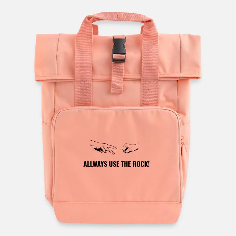 Scissors Stone Paper Allways Use the Rock Black - Roll Top Backpack with Two Handles - chintz rose