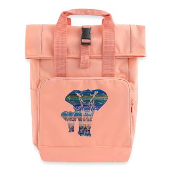 Colorful elephant family - Roll Top Backpack with Two Handles - chintz rose - Front