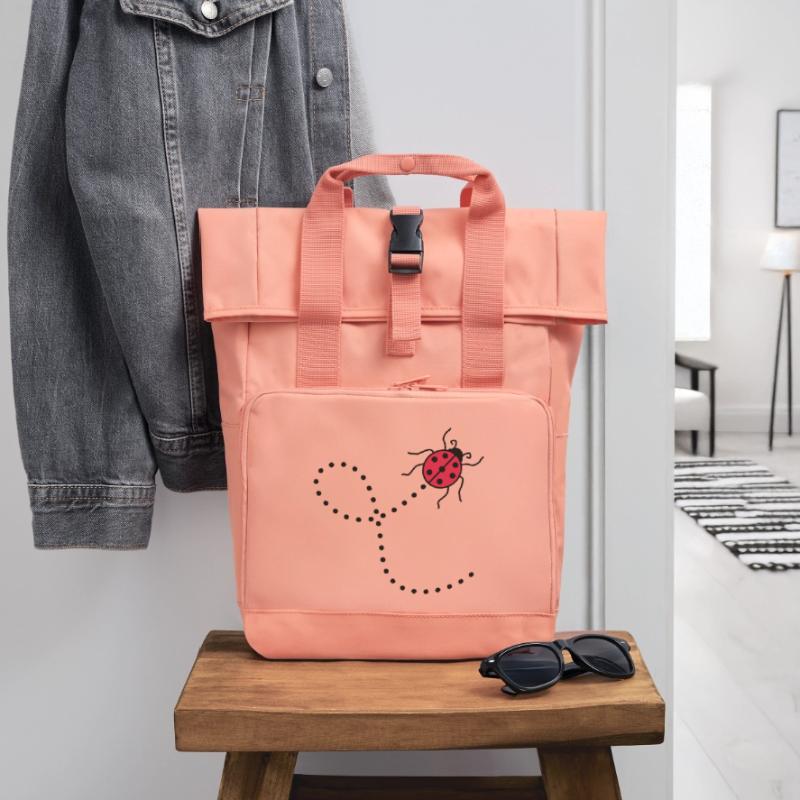 line dashed path path ladybug small sues Roll Top Backpack with Two Handles