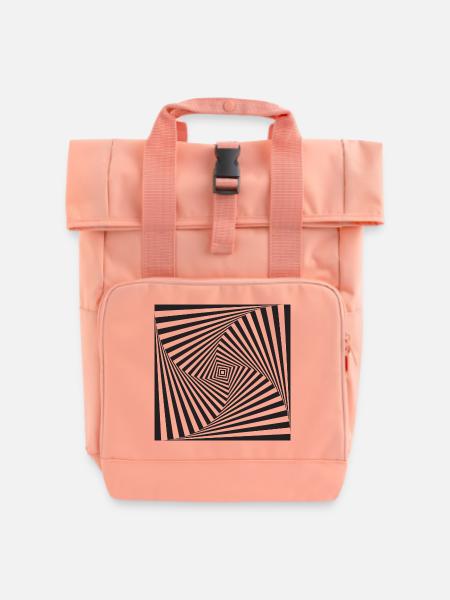 Schwarzes Vortex Tunnel Muster - Rolltop Rucksack mit zwei Griffen - Chintzrosa