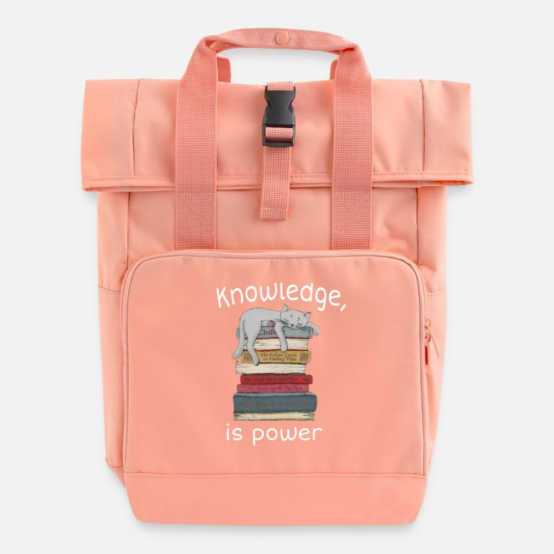 Funny cat and quote - Roll Top Backpack with Two Handles - chintz rose