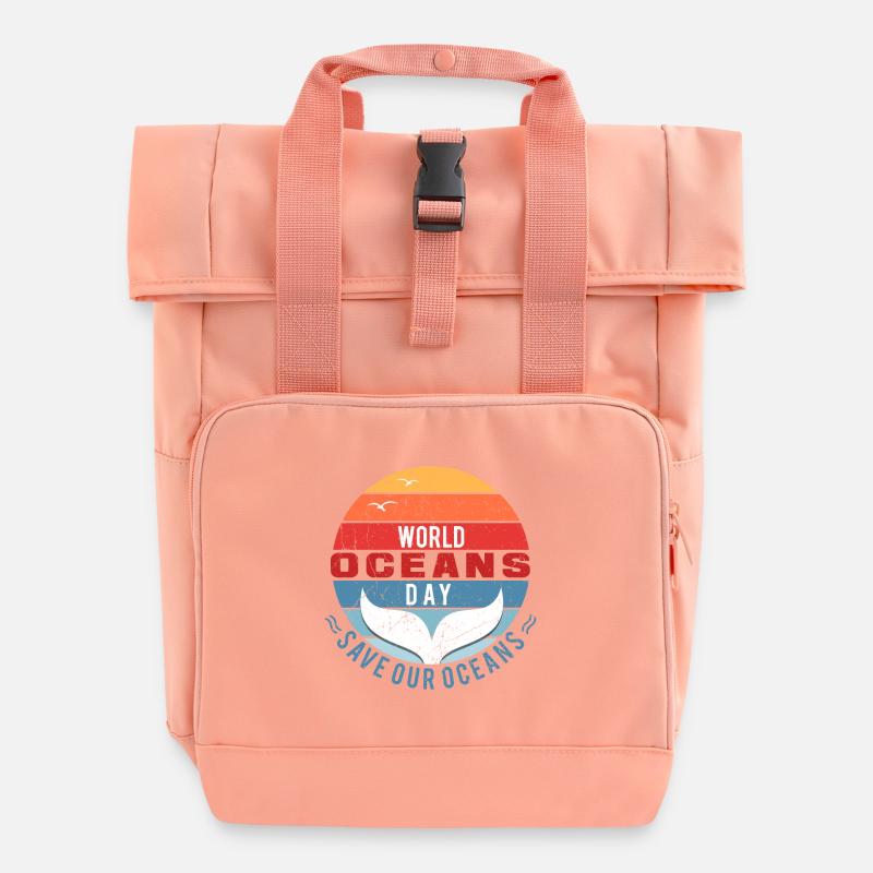 World Oceans Day - Save Our Oceans - Roll Top Backpack with Two Handles - chintz rose