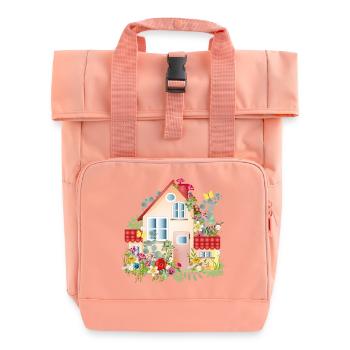 bunte Villa mit üppigen Garten - Ein Traumhaus - Rolltop Rucksack mit zwei Griffen - Chintzrosa - Vorne