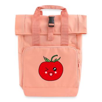 funny tomato with happy face - Roll Top Backpack with Two Handles - chintz rose - Front