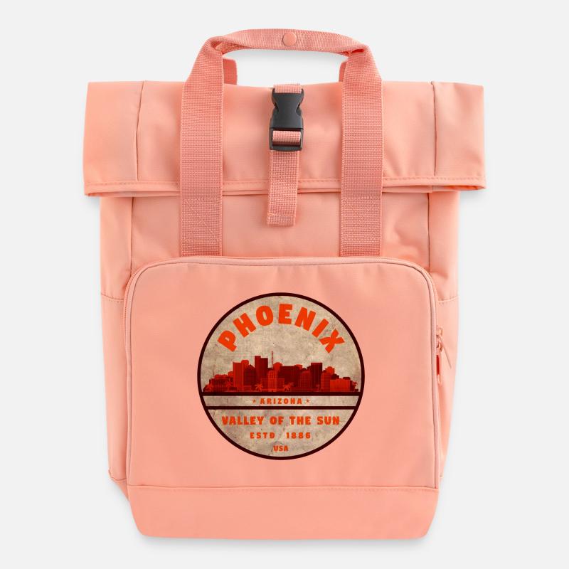 Phoenix Skyline Retro Badge - Roll Top Backpack with Two Handles - chintz rose