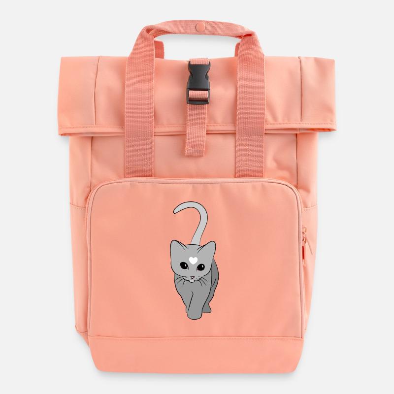Herzkatze Grauton - Rolltop Rucksack mit zwei Griffen - Chintzrosa