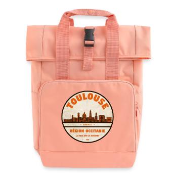Toulouse Skyline Badge - Roll Top Backpack with Two Handles - chintz rose - Front