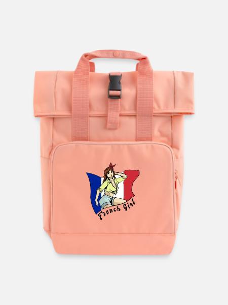 Frankreich Mädchen Flaggen Design - Rolltop Rucksack mit zwei Griffen - Chintzrosa