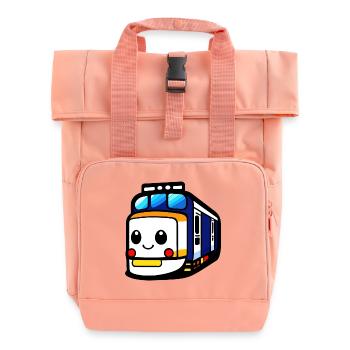 Lokomotive, Zug, Eisenbahn - Rolltop Rucksack mit zwei Griffen - Chintzrosa - Vorne