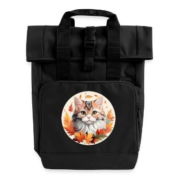 Katze im Herbst mit bunten Blättern - Rolltop Rucksack mit zwei Griffen - Schwarz - Vorne