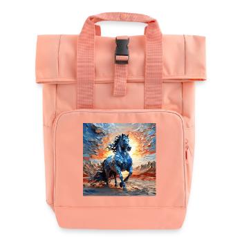 Abstraktes blaues Pferd bei Sonnenaufgang - Rolltop Rucksack mit zwei Griffen - Chintzrosa - Vorne