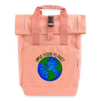Love your planet - Roll Top Backpack with Two Handles - chintz rose - Front