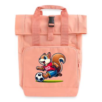 Scamper Striker: The Soccer Squirrel - Roll Top Backpack with Two Handles - chintz rose - Front