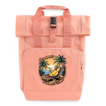 Summer parrot with sunglasses on beach chair - Roll Top Backpack with Two Handles - chintz rose - Front