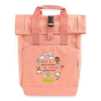 Message de remerciement de la crèche | Enfants - Arc-en-ciel - Fleurs - Sac à dos Roll Top à deux anses - rose liberty - Devant