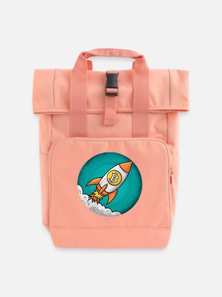 Krypto-Rakete: Bitcoin zum Mond! - Rolltop Rucksack mit zwei Griffen - Chintzrosa