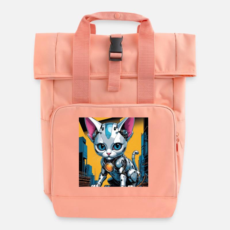 Robo Kitten - Roll Top Backpack with Two Handles - chintz rose