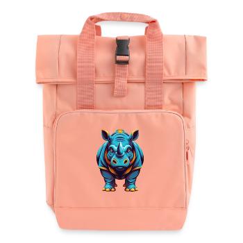 Rhino Colorful Kawaii Cartoon Character Clipart - Roll Top Backpack with Two Handles - chintz rose - Front