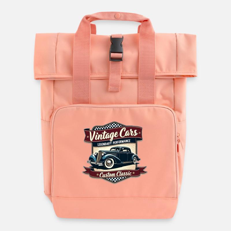 Vintage Automobile Retro Design - Roll Top Backpack with Two Handles - chintz rose