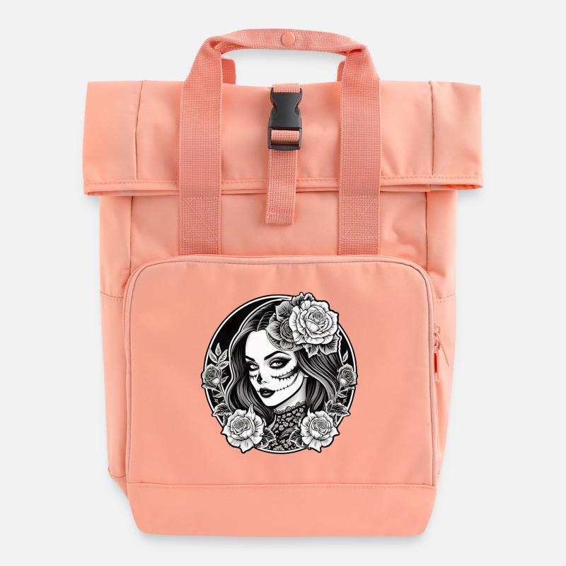 Dia de los Muertos Rose  - Roll Top Backpack with Two Handles - chintz rose