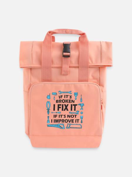 Wenn es kaputt ist, repariere ich es - DIY Spruch - Rolltop Rucksack mit zwei Griffen - Chintzrosa