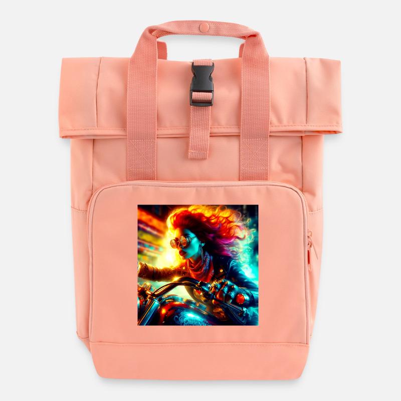 Cyberpunk Moto - Roll Top Backpack with Two Handles - chintz rose