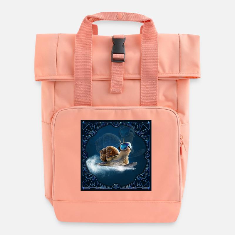 Cooler than the rest, the snowboard snail. - Roll Top Backpack with Two Handles - chintz rose